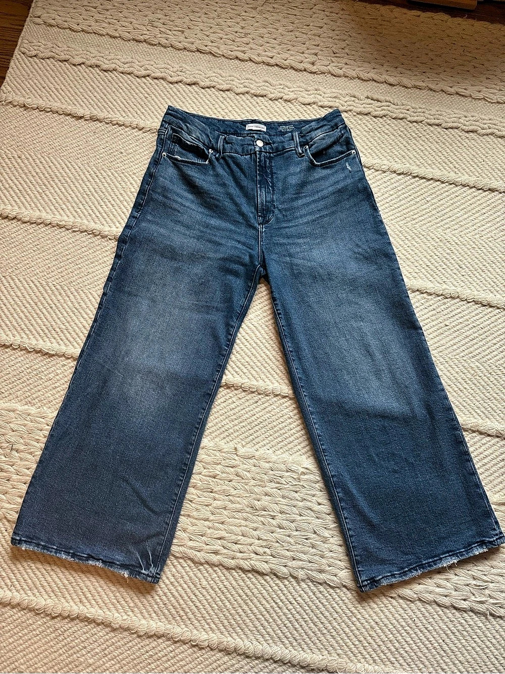 Good American Good Waist Palazzo Crop Wide Leg Jeans Blue Waist 14 / 32